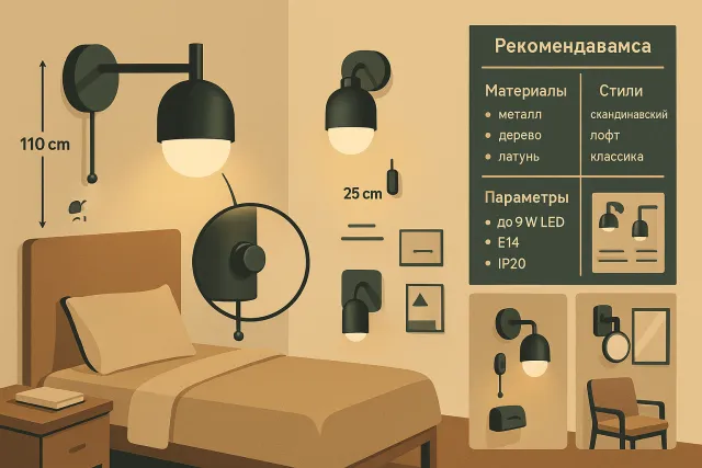 Как выбрать современное дизайнерское бра с выключателем для освещения спальни